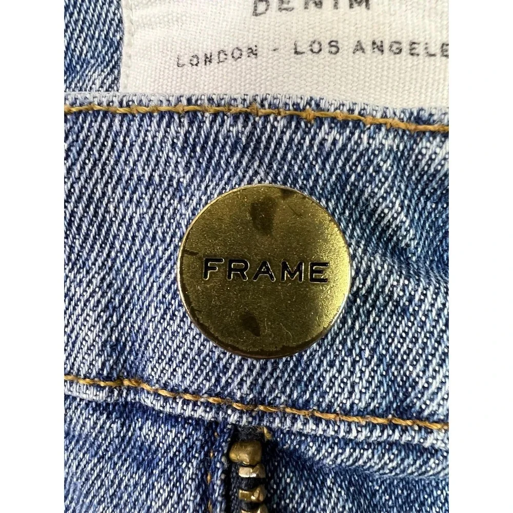 FRAME Le High Straight Jeans Womens‎ 27 Blue High Rise Distressed Raw Hem Denim
